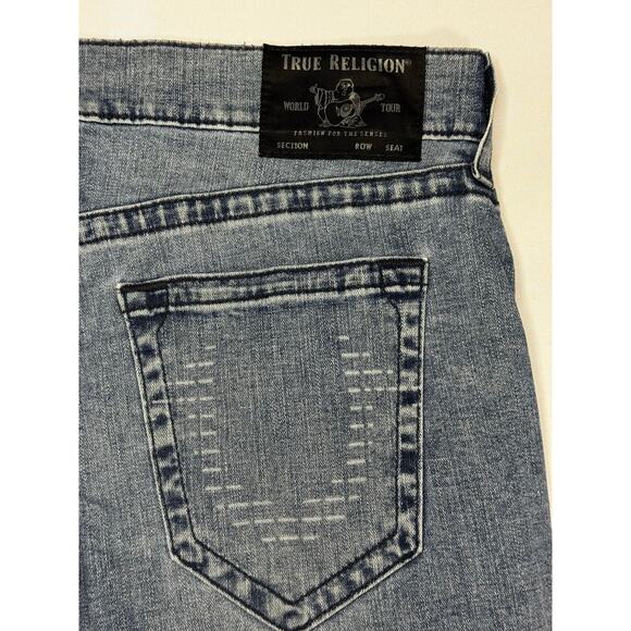 True Religion Men's Rocco Relaxed Skinny Moto Blue Denim Jeans - Size 36 (37x34) - Picture 3 of 7
